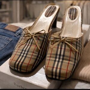 Vintage Burberrys Nova Check Mule Heels Plaid Block Heel w/ Box AS IS